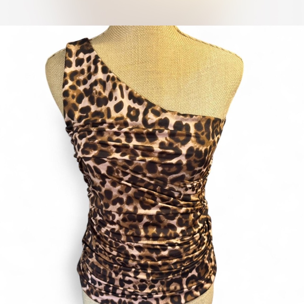 sofia by sofia vergara One-Shoulder Leopard Print Tank Top - Brown